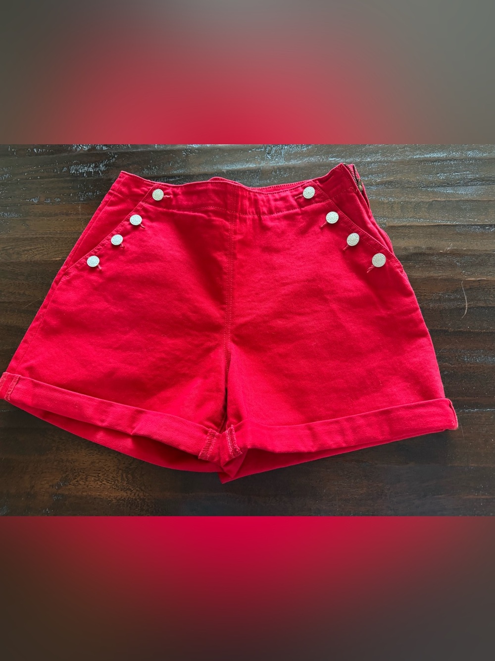 Banana Republic 1940s-style Cherry Red Denim Shorts 🍒